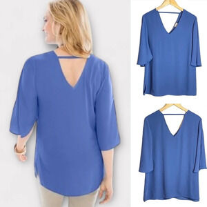 Chicos | Easy V Neck Tunic Top Large Half Sleeve V Back Side Slits